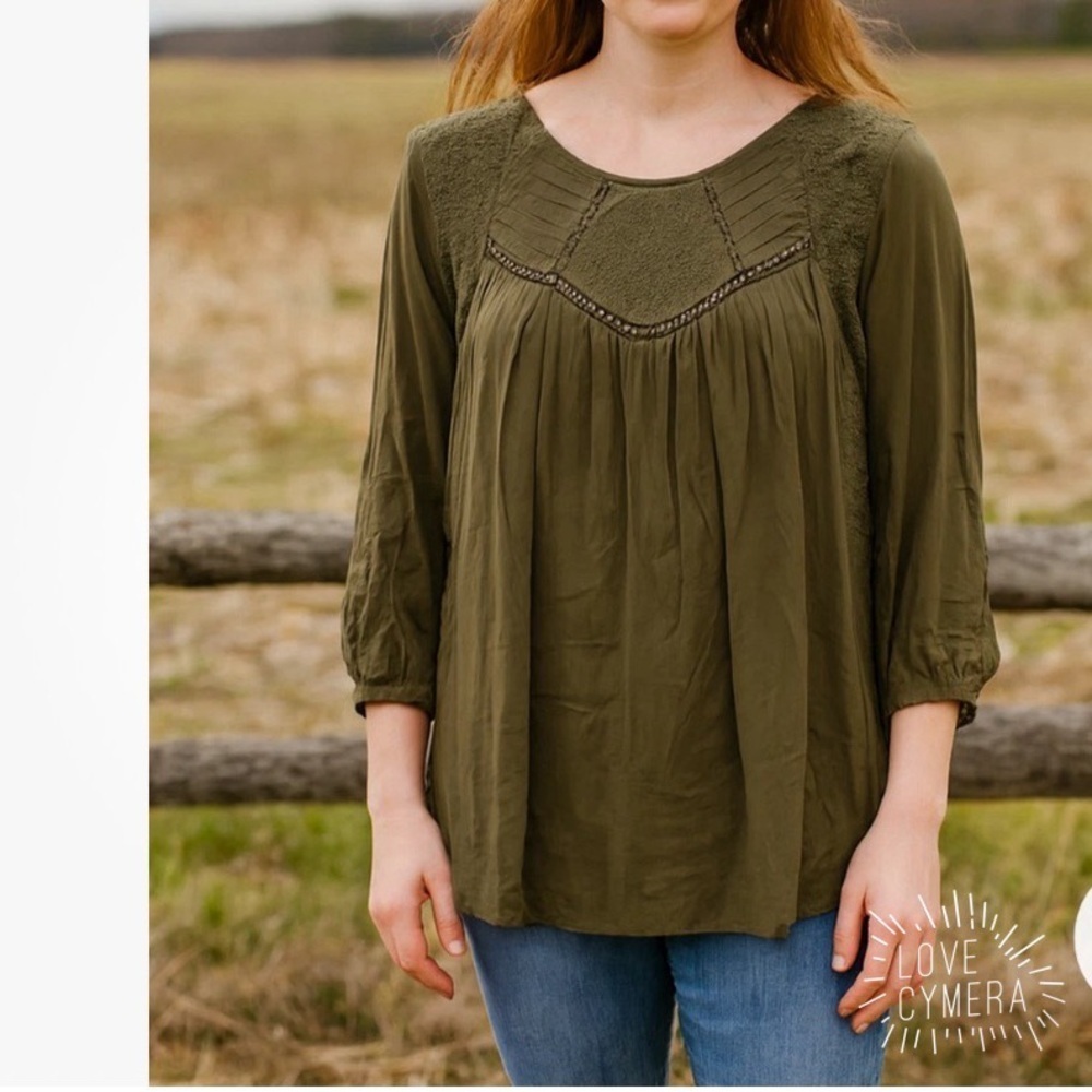 Liz Lange Maternity for Target NWT Olive Green Boho Lace Peasant Blouse XS / TP